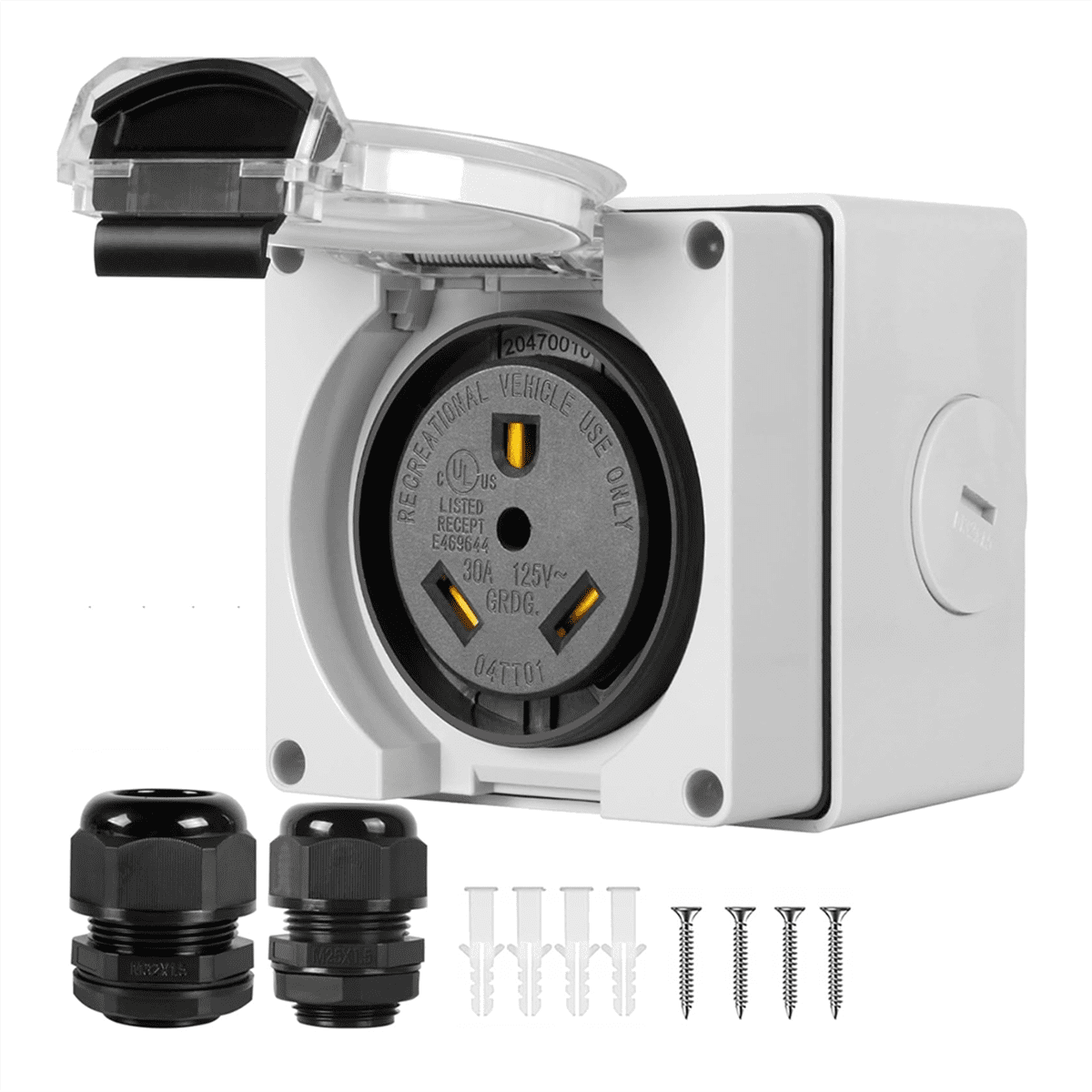 50Amp RV Power Outlet Box,125/250Volt NEMA 1450R Receptacle,Outdoor Weatherproof for RVs