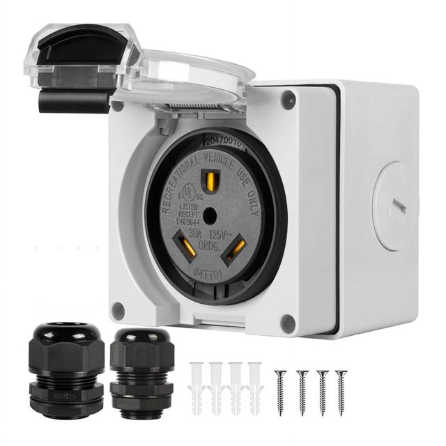 50Amp RV Power Outlet Box,125/250Volt NEMA 1450R Receptacle,Outdoor