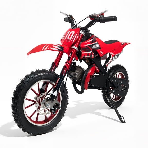 40CC 2-Stroke Mini Dirt Bike, Pull Start Pocket Bike with 15" Knobby Tires & Disc Brakes, Full Suspension, 24MPH Off-Road Motocross Trail Bike for Youth, 180LBS Capacity,Red