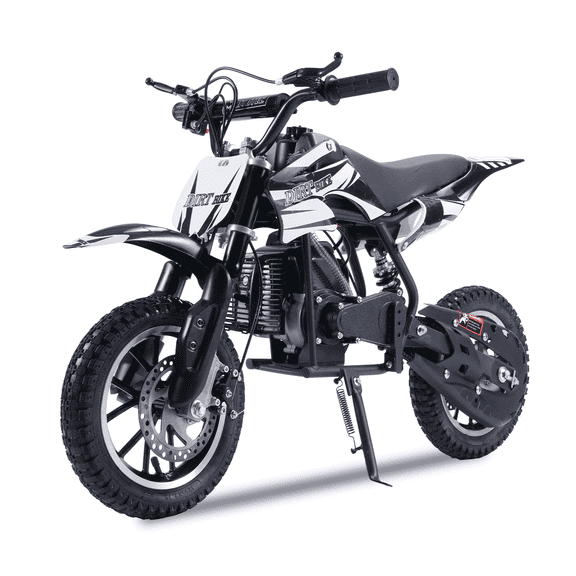 50CC Mini Bike, 2-Stroke Kids Dirt Bike, Equipped With Dual Disc Brake System And Front/Rear Shock Absorbers, Includes Off-Road Tires And Tool Kit, Size 42×27×28in, Black