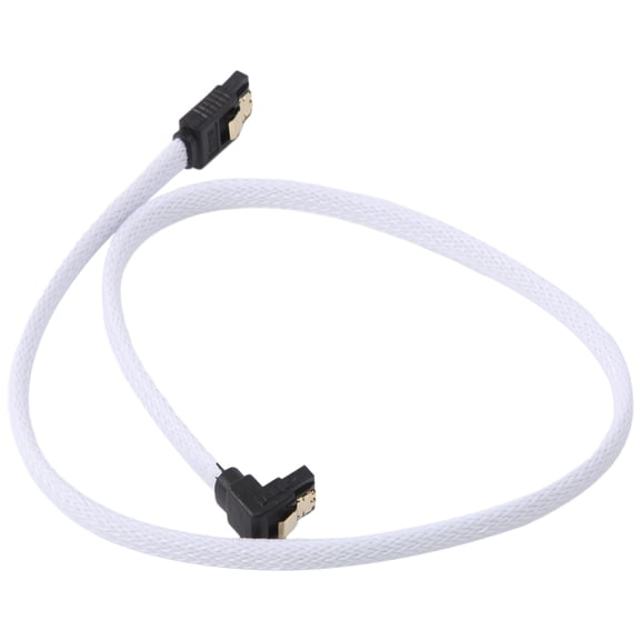 50CM 3.0 III SATA3 7pin Data Cable Right Angle 6Gb/s SSD Cables HDD Hard Disk Data Cord with Nylon Sleeved(White)