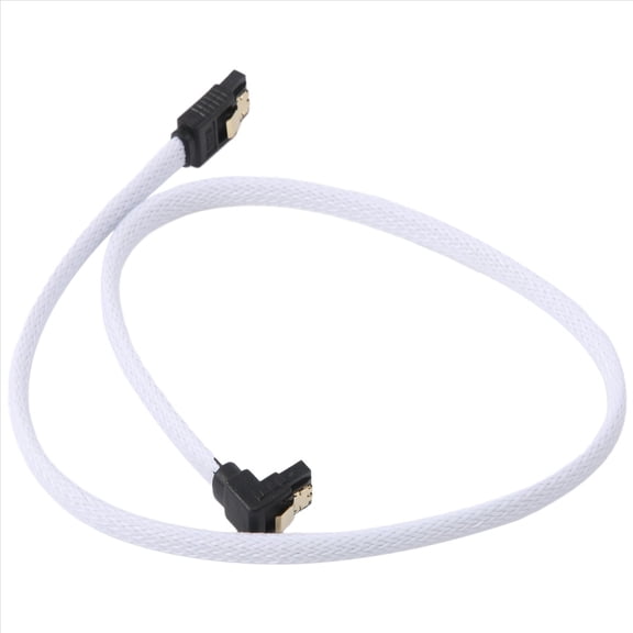 50CM 3.0 III SATA3 7pin Data Cable Right Angle 6Gb/s SSD Cables HDD Hard Disk Data Cord with Nylon Sleeved(White)