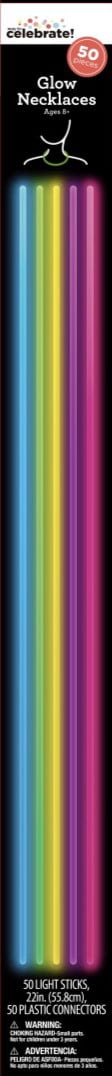 Way To Celebrate Multicolor Glow Necklaces, 22 Inch, 50 Count