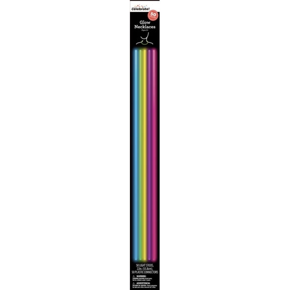Way To Celebrate Multicolor Glow Necklaces, 22 Inch, 50 Count