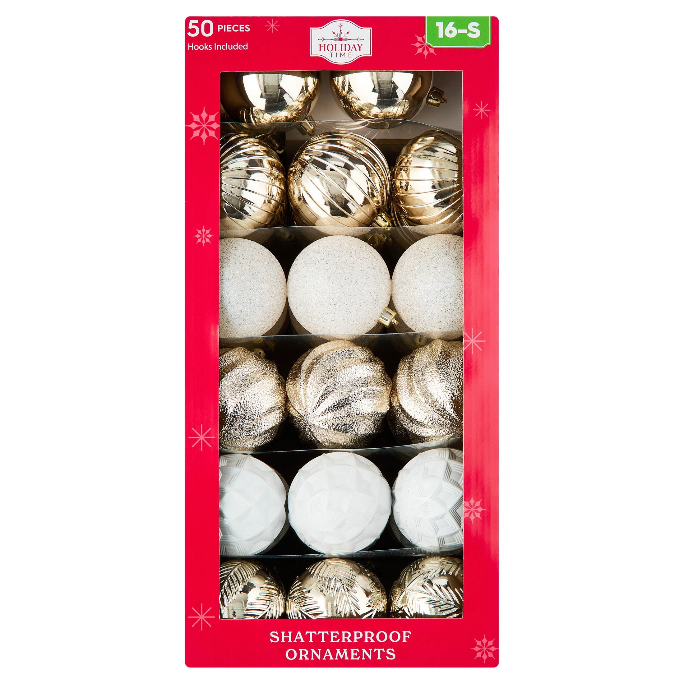 50-Count Champagne and White Ball Shatterproof Christmas Ornaments, 3", by Holiday Time