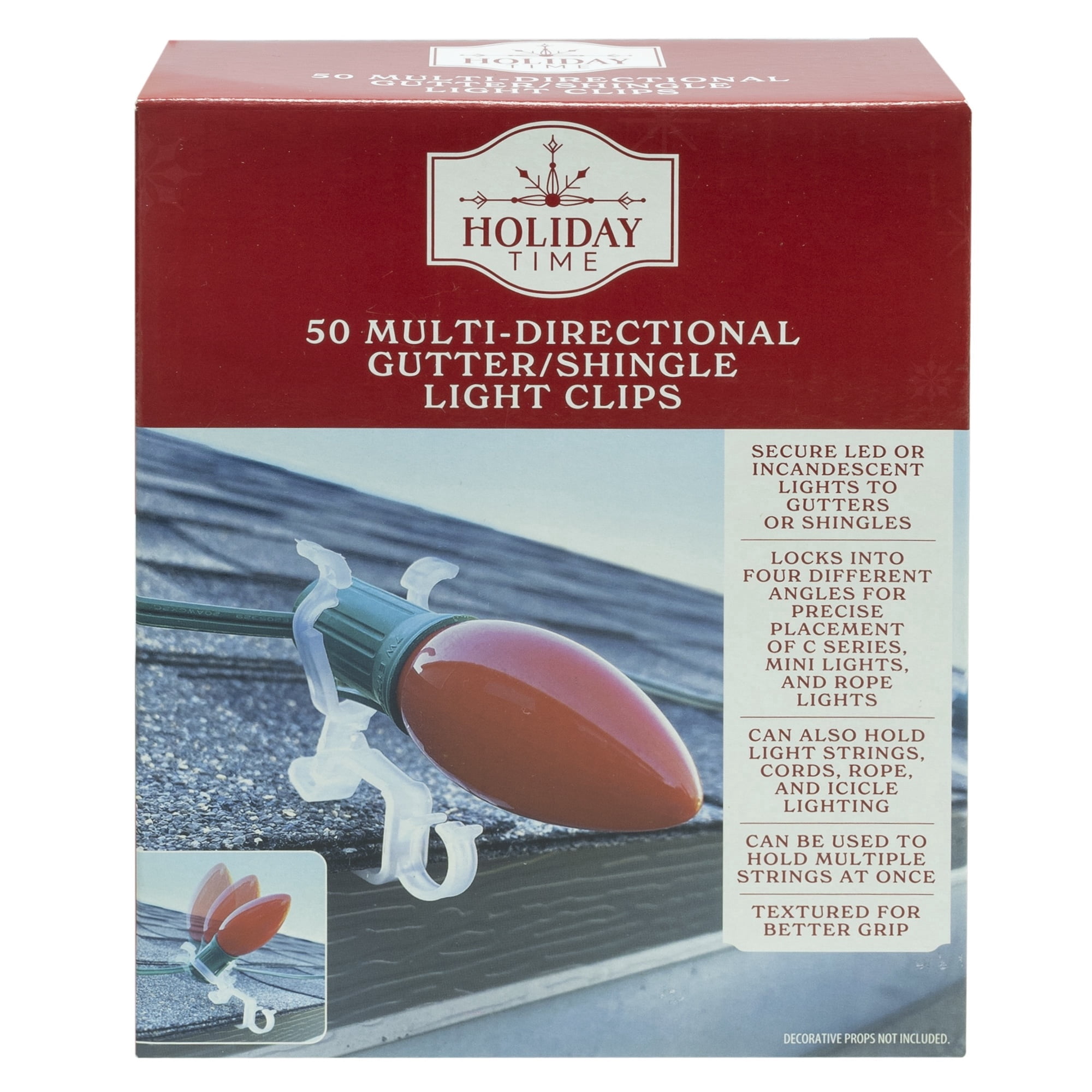 Multi-Directional Gutter/Shingle Christmas Light Clips, Clear, 50 Count, by Holiday Time