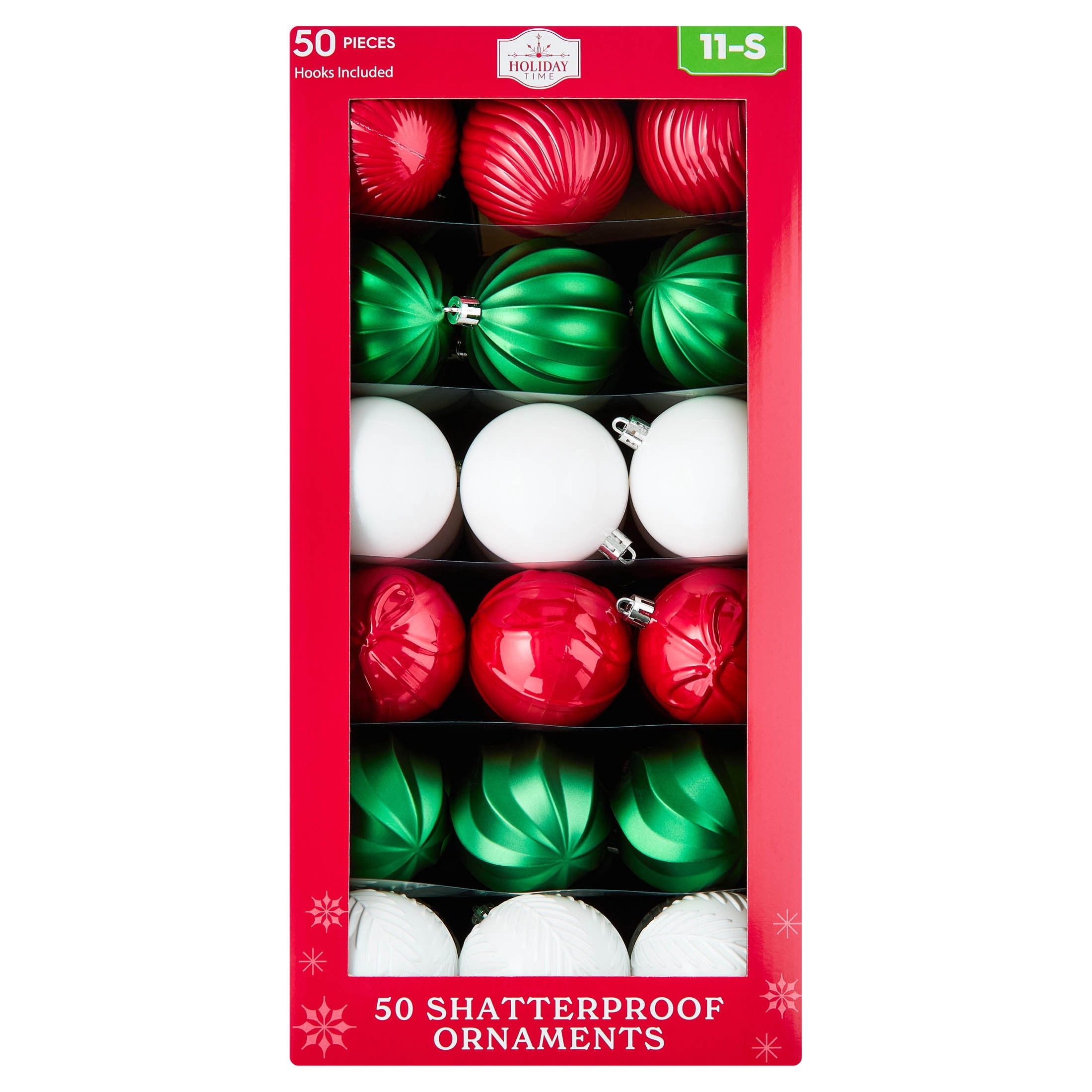 50-Count Red/Green/White Ball Shatterproof Christmas Ornaments, 3", by Holiday Time