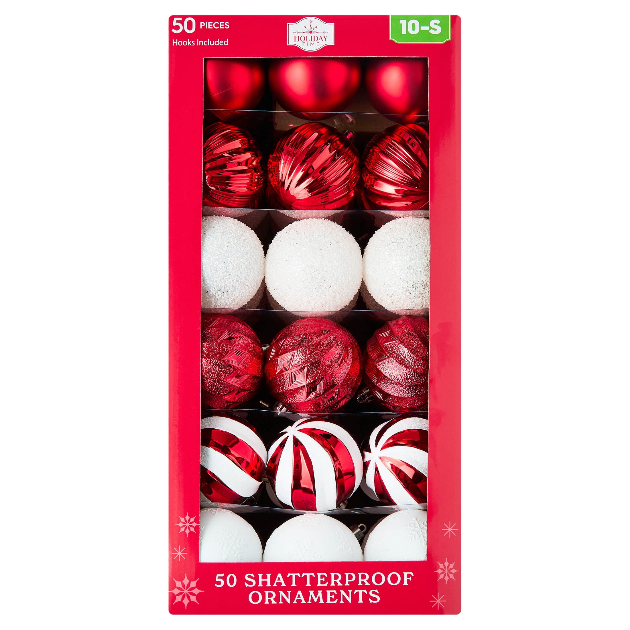 50-Count Red and White Ball Shatterproof Christmas Ornaments, 3", by Holiday Time