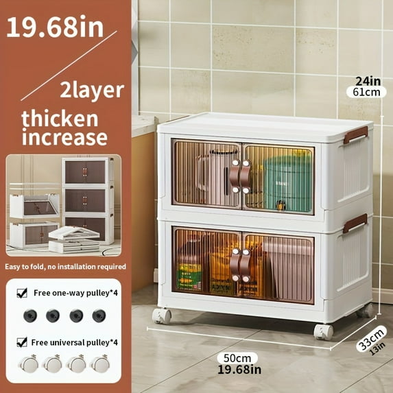 50Cm Foldable Storage Box with Lid, 5-Tier Large Double Door Organizer on Wheels for Clothes, Toys, Books, Snacks - Home Office Outdoor Storage Container, Collapsible Cabinet for Space Saving