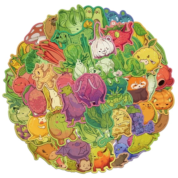 50Counts Vegetable Fruit Sticker Water Resistant Sticker for Scrapbook Journal Phone Guitar Laptop Kids Sticker