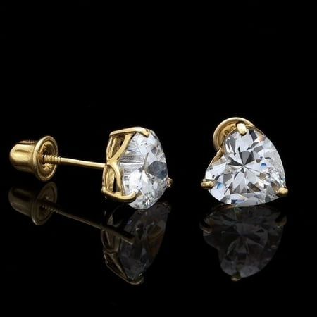50Ct Created Diamond Heart Shaped 14K Yellow Gold Screwback Stud Earrings 4mm