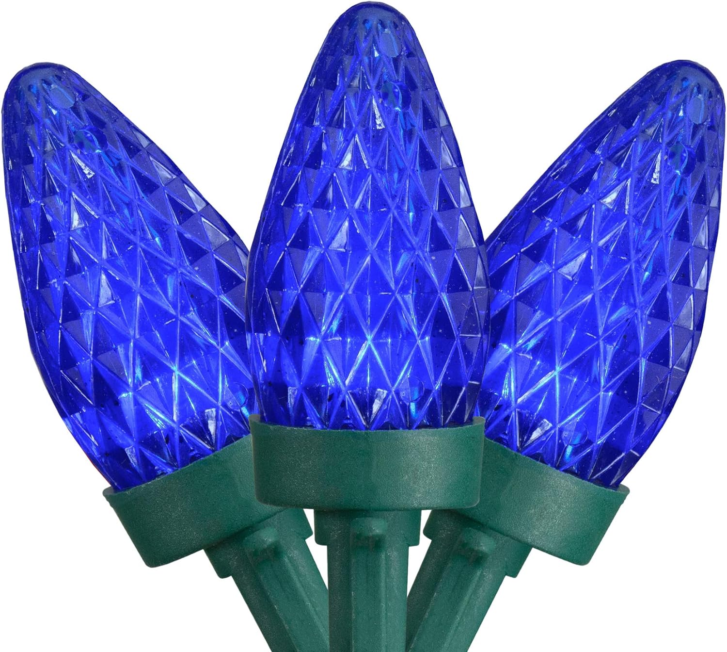 50Ct Faceted Blue LED C7 Christmas Lights, 20.25Ft Green Wire