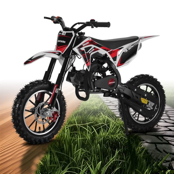 50Engine Dirt Bike for Adults & Kids, 2-Stroke Gas Powered Off-Road Motorcycle, 330LBS Capacity with Hydraulic Disc Brakes & Suspension, 25MPH Max Speed, Pull Start Mini Dirt Bike