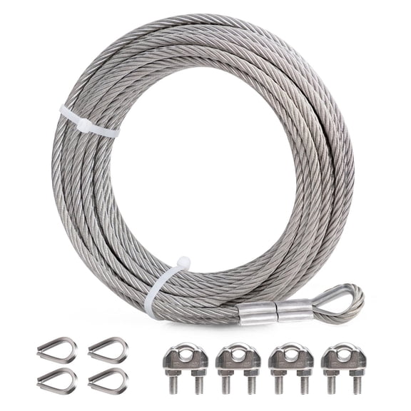50FT 1/4" Stainless Steel Wire Rope 7x19 Strands Construction 6400lbs Breaking Strength