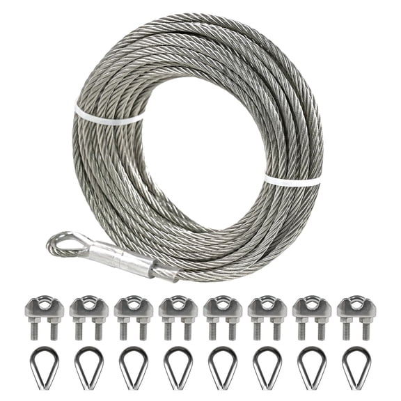 50FT 1/4" Stainless Steel Wire Rope With Clamps And Thimble For Outdoor Deck Railing And Zipline
