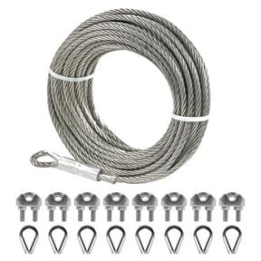 50FT 1/4" Stainless Steel Wire Rope With Clamps And Thimble For Outdoor Deck Railing And Zipline