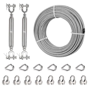 TooTaci 1/4" 50FT Stainless Steel Wire, 7x19 Strands Metal Cable with Turnbuckle for Clotheslines, Zipline, Fencing, Outdoor Hanging