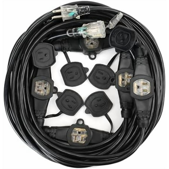 50FT 12 Gauge 5-15R 7 Outlet Cable Multiple Outlet Extension Cord with UL Listed$$Tools & Hardware Other