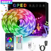 50FT/15M LED Strip Light, Smart RGB 5050 SMD Led Light Strip Music Sync 300LEDs Color Changing Light Strips Bluetooth APP Control with 44-Key Remote for Bedroom Room TV Party