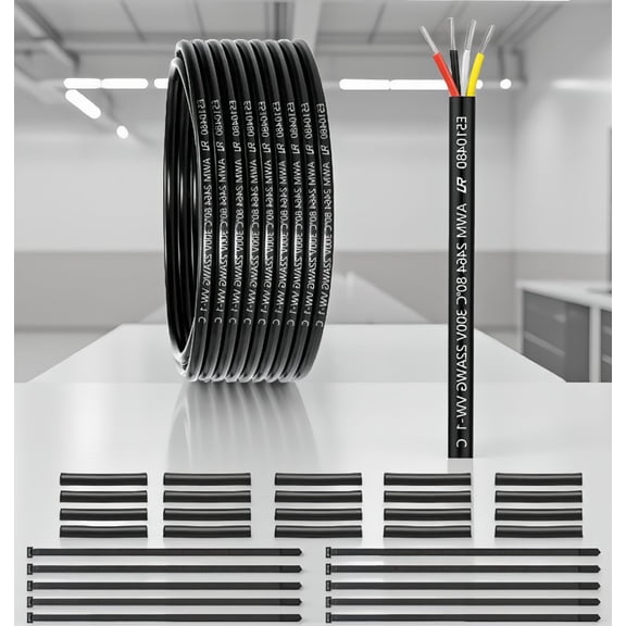 50FT 22 AWG 4 Conductor Electrical Wire, UL2464 Stranded Tinned Copper PVC Cable for LED Lighting, Automotive, Low Use, Black
