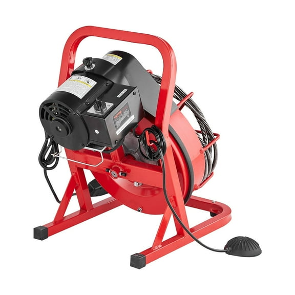 50FT 3/8 Inch Electric Drain Cleaner Machine 250W with 4 Cutters Air Foot Switch for 2 to 4 Inch Pipes Manual Feed Sewer Snake