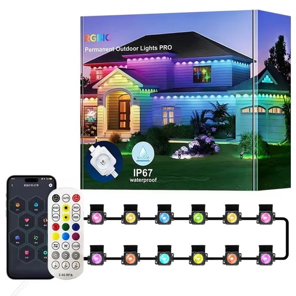 50FT 30 LEDs Permanent Outdoor Lights Smart RGBIC Eaves LED Lights Festival Flashing Lighting Fairy String Holiday Lighting