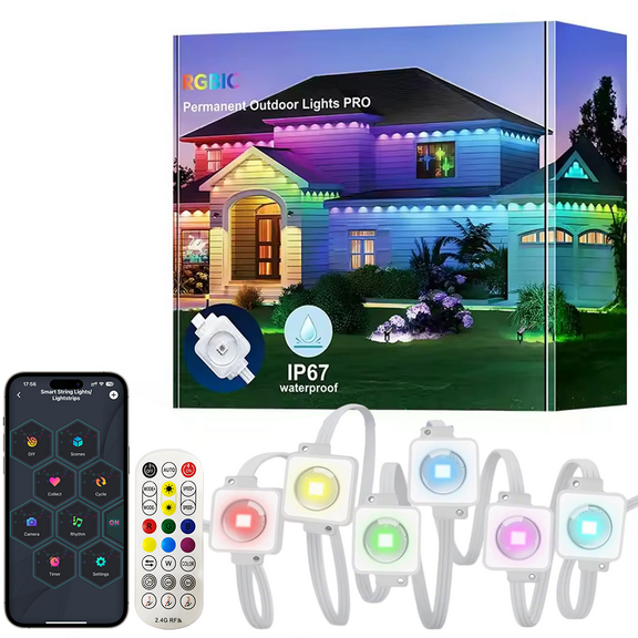 50FT 30 LEDs Permanent Outdoor Lights Smart RGBIC Eaves LED Lights Festival Flashing Lighting Fairy String Holiday Lighting