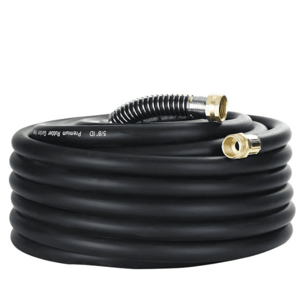 50FT 5/8 Heavy Duty Rubber Garden Hose - 200psi Working, 1000psi Burst - Hot/Cold Water - Five-Layered Braiding for Durability - Versatile for Gardening, Agriculture, Construction(Black)