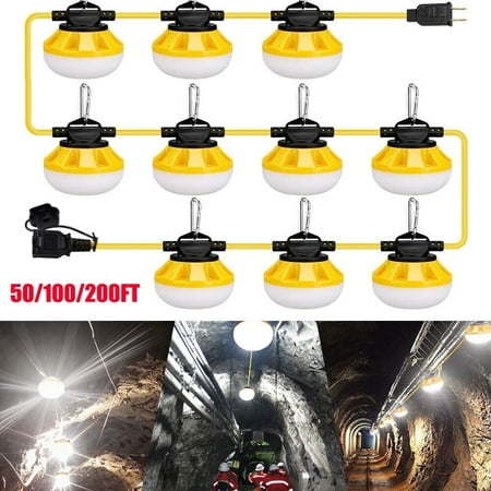 50FT 5 LED Construction String Lights, 50W LED Temporary Lighting,IP65 Weatherproof Super Bright Industrial Grade Work Lights
