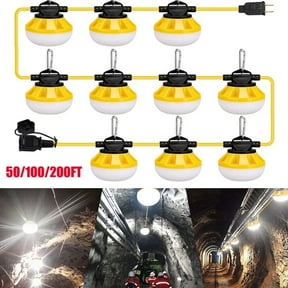 50FT 5 LED Construction String Lights, 50W LED Temporary Lighting,IP65 Weatherproof Super Bright Industrial Grade Work Lights