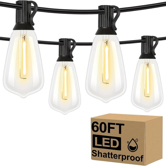 50FT/60FT/100FT/200FT Connectable Outdoor String Lights, ST38 LED Dimmable Shatterproof Lights with 50+2 Vintage Edison Bulbs, Outside Hanging Lights for Patio/Backyard/Balcony/Gazebo/Bistro