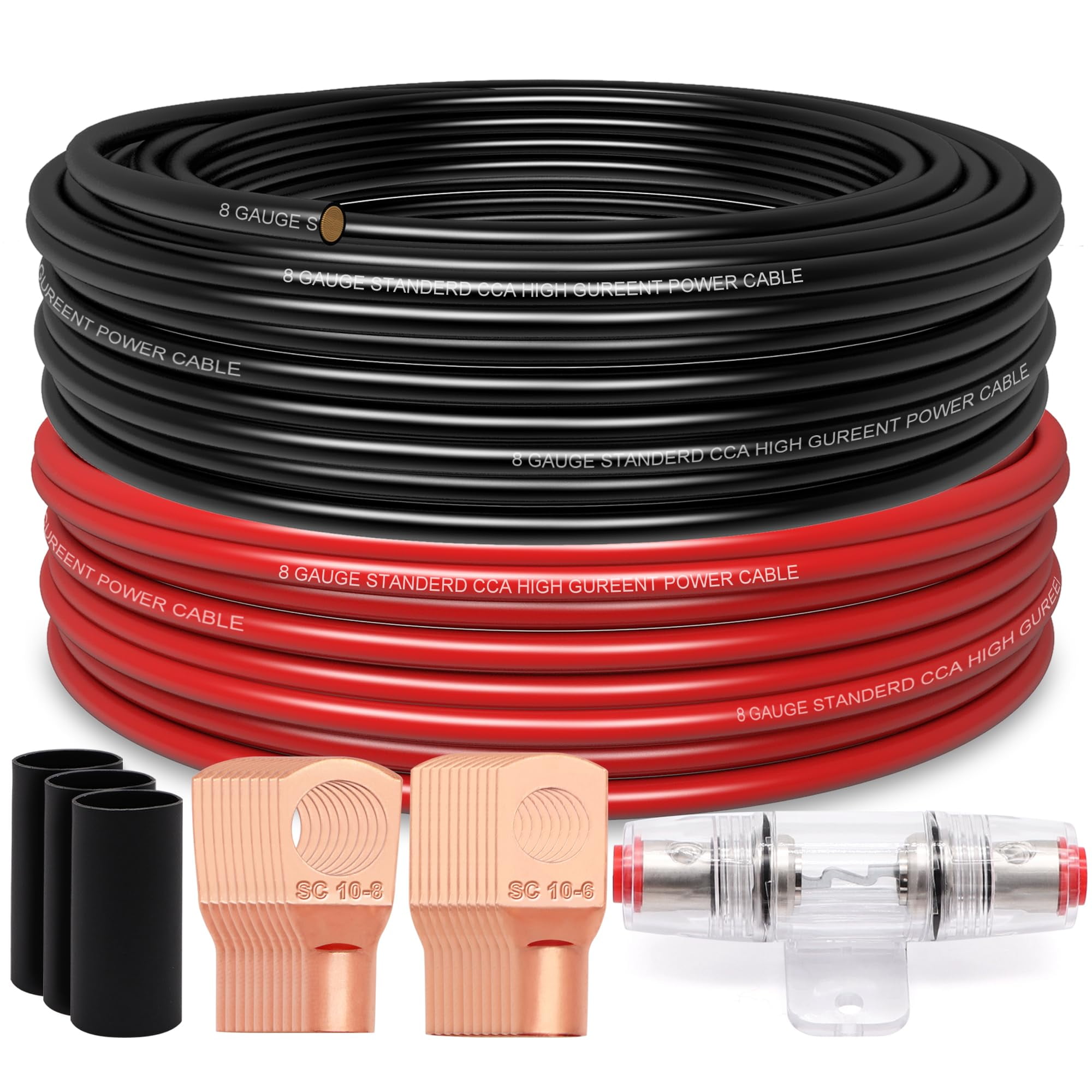 50FT 8 Gauge Wire (25ft Each Black/Red) Copper Clad Aluminum CAA Car