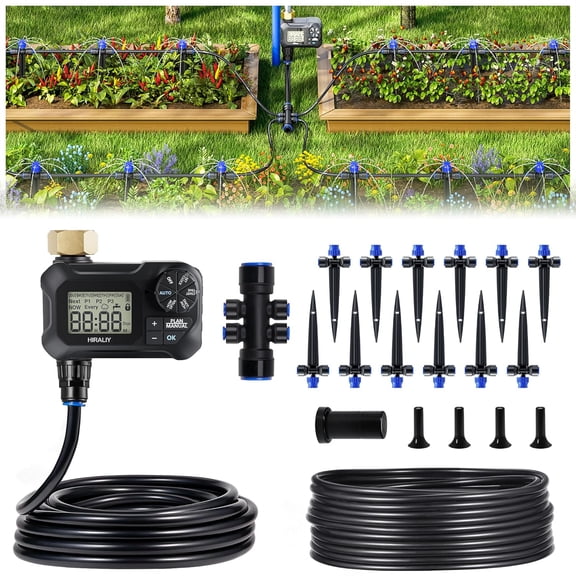 50FT Automatic Drip Irrigation Kits with Garden Timer, Garden Watering System for Patio Lawn, Quick Connector Design Irrigation System Kit with Easy Programmable Water Timer