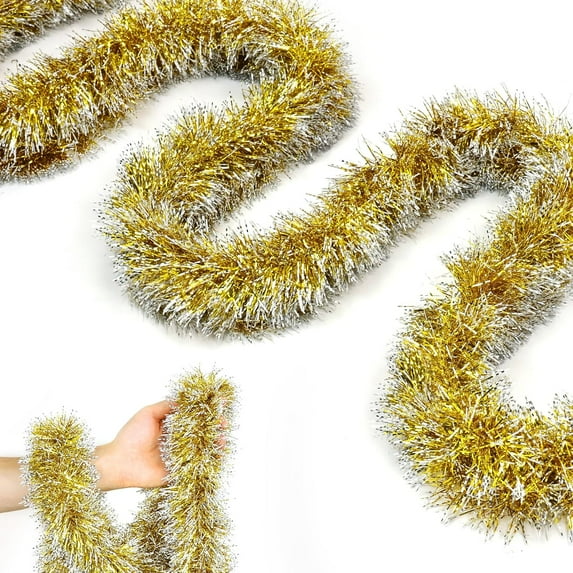 50FT Christmas Tinsel Garland Gold Garland for Christmas Tree Decorations, Xmas Tinsel Garlands for Decoration Indoor Outdoor Party Supplies Holiday Decor(Gold and Silver)