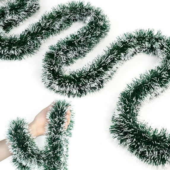 50FT Christmas Tinsel Garland Green Garland for Christmas Tree Decorations, Xmas Tinsel Garlands for Decoration Indoor Outdoor Party Supplies Holiday Decor (Green and White)