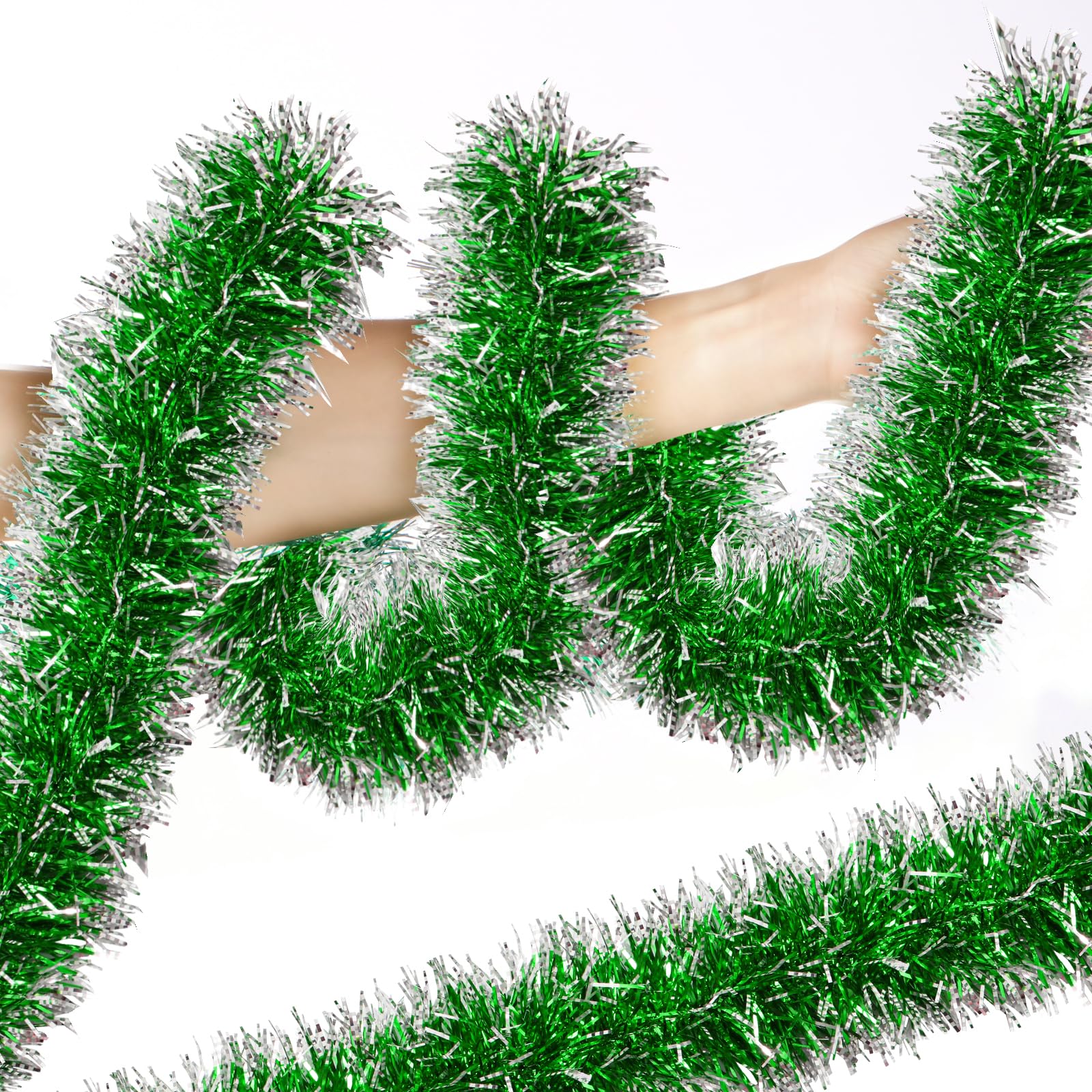 50FT Christmas Tinsel Garland - Metallic Twist Shiny Christmas Tree ...