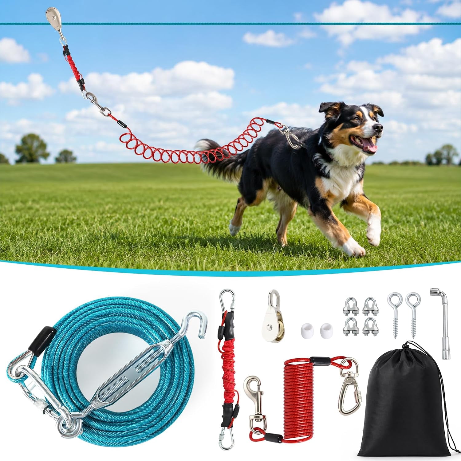 50FT Dog Zip Line System for Large Dogs Up to 300lb - Walmart.com