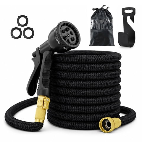 50FT Expandable Garden Hose withFunction Nozzle, Lightweight Retractable Garden Hose, Water Hose with No-Kink Flexibility, Solid Brass Fittings and Double Latex Core