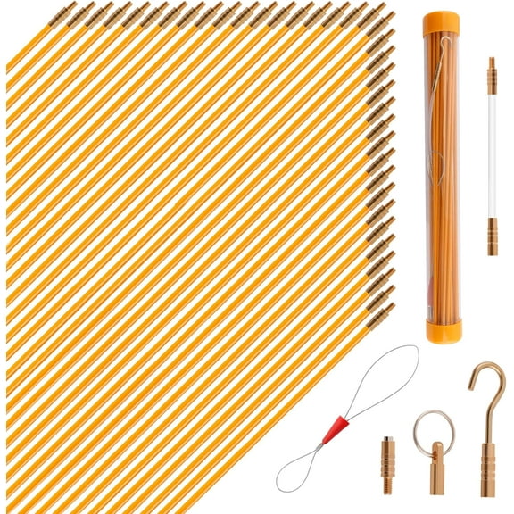 50FT Fiberglass Running Electrical Wire Cable Glow Rods Wire Pulling Tools Fish Tape Wire Puller Through Wall Snake for Wires Cable Fishing Rod Kit with Different Attachments