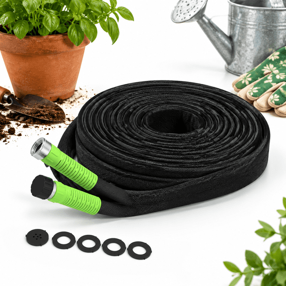 50FT Flat Soaker Garden Hose, Heavy Duty Double Layer Drip Irrigation Hose