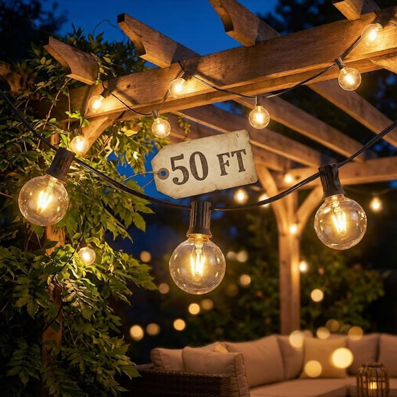 50FT G40 Globe String Lights Outdoor Patio String Lights with 53 Edison Globe Bulbs(3 Spare) Hanging Bistro Light Waterproof for Balcony Party Wedding Market Cafe Black