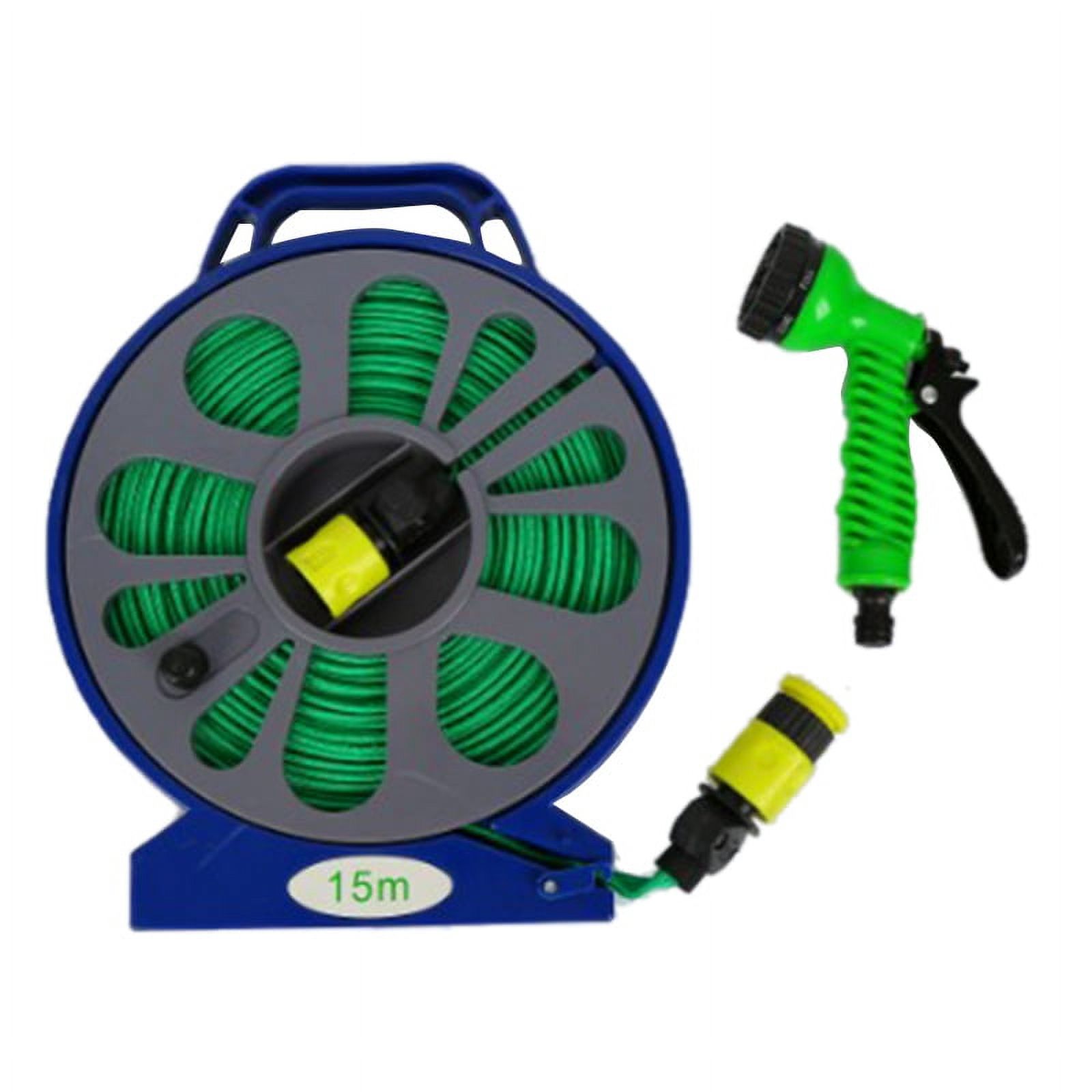 50FT Garden Outdoor Hose Pipe & Reel with Spray Nozzle Plants Watering