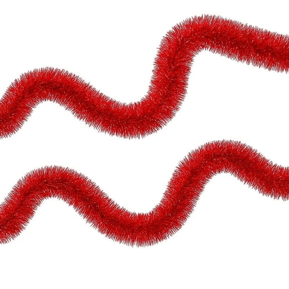 Uncahome 2 Pcs 50 Feet Red Christmas Tinsel Garlands, Red Metallic Twist Garland Hanging Garland Ornaments, for Christmas Tree Party Supplies, Indoor and Outdoor Decoration