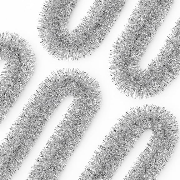 50FT*2 Cowin Silver Christmas Tinsel Garland, Metallic Twist Garland for Christmas Tree Party Holiday Supplies Metal Tassels for Decoration