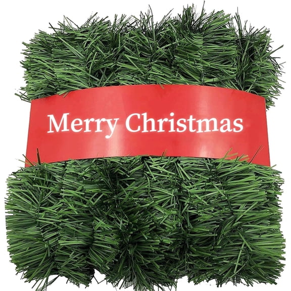 50FT Green Artificial Christmas Garland with Bendable Metal Wire, 2 Pack Non-Lit Soft Pine Greenery Garland for Indoor or Outdoor Decor, Holiday Wedding Party Decoration for Stairs Mantle Door