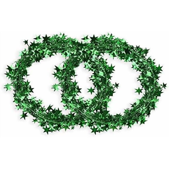 50FT Green Star Tinsel Garlands with Wire,Christmas Star Wire Garland Decorations for Xmas Tree Home Wedding Birthday Day Party Festival Ornament,2 Pack