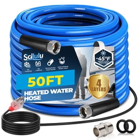 Scilulu 50ft Heated Water Hose for RV, Freeze Protection to -45F, Lead-Free & BPA-Free, Safe Drinking Water for Campers, Gardening, Livestock, Home Use