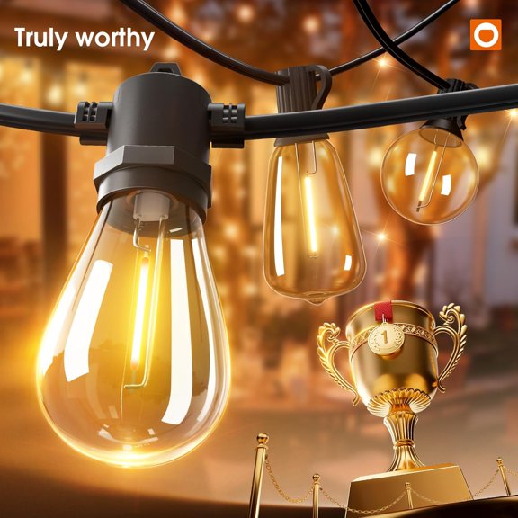 50FT LED Outdoor String Lights with Edison Shatterproof Bulbs, Weatherproof Strand, Commercial Grade Patio Lights, Decorative for Garden or Patio, Black