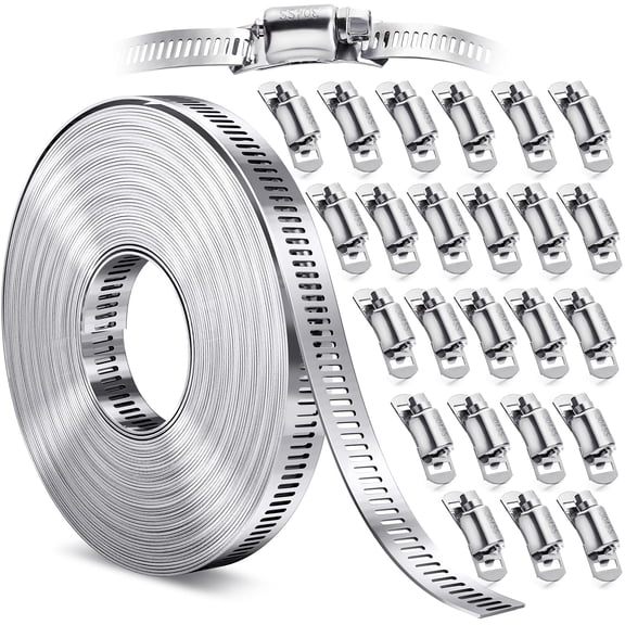 50FT Metal Strapping+24 Fasteners Stainless Steel Hose Clamp Kit for Plumbing Automotive Mechanical Use