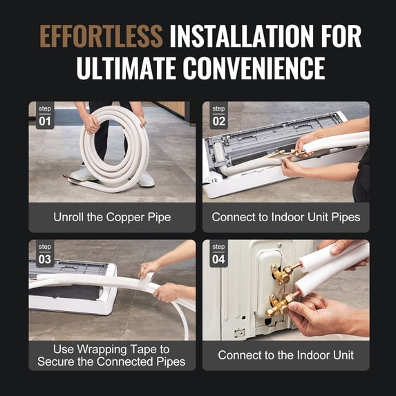 50FT Mini Split Line Set,1/4"&1/2"O.D Copper Pipes Tubing&Triple-Layer Insulation,for Mini Split Air Conditioning Refrigerant or Heating Pump Equipment&HVAC with Wrapping Strips.